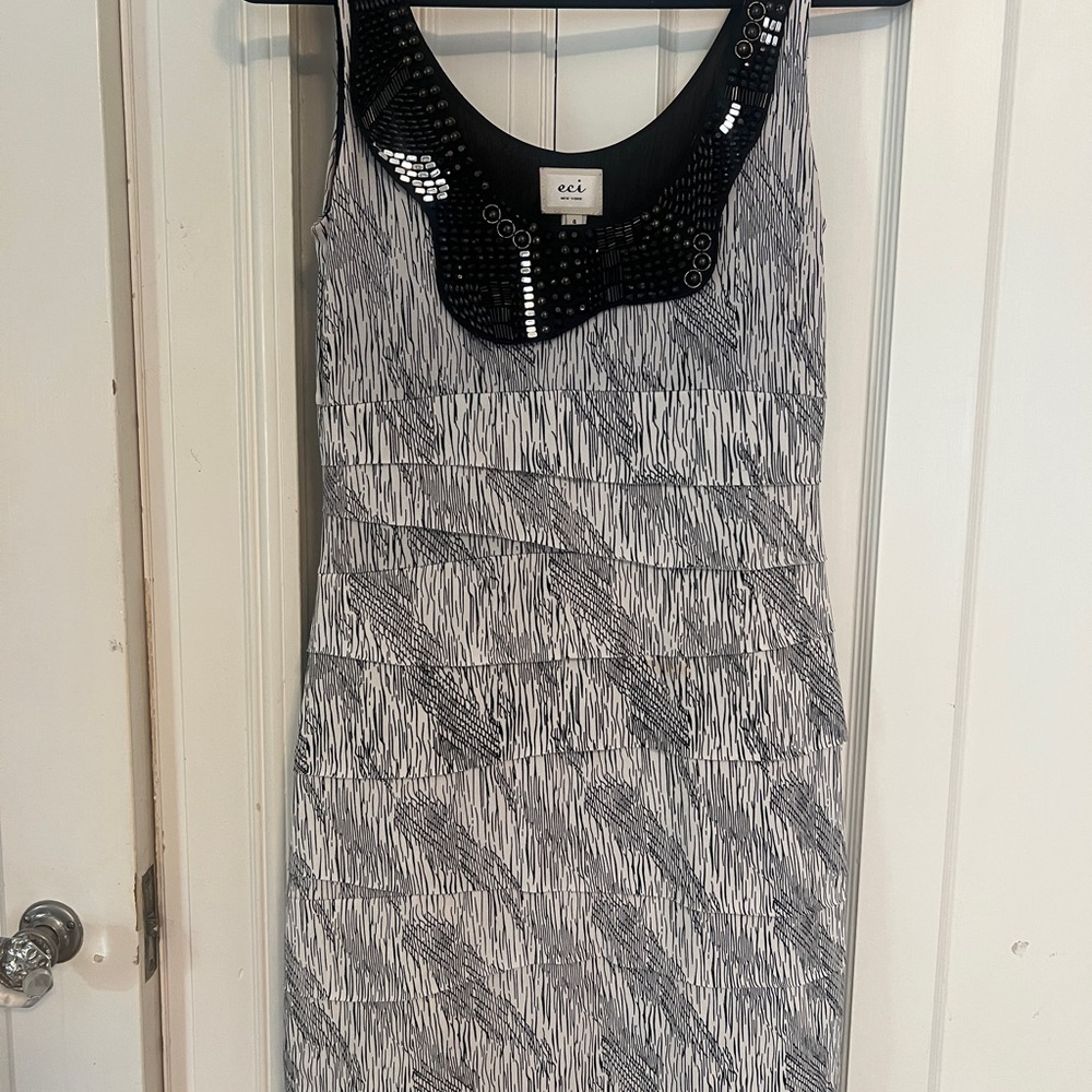 ECI black white sequin collar size 4 Patterned Mini Dress